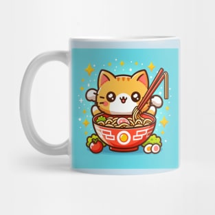 Orange Cat eating Bowl of ramen Mug